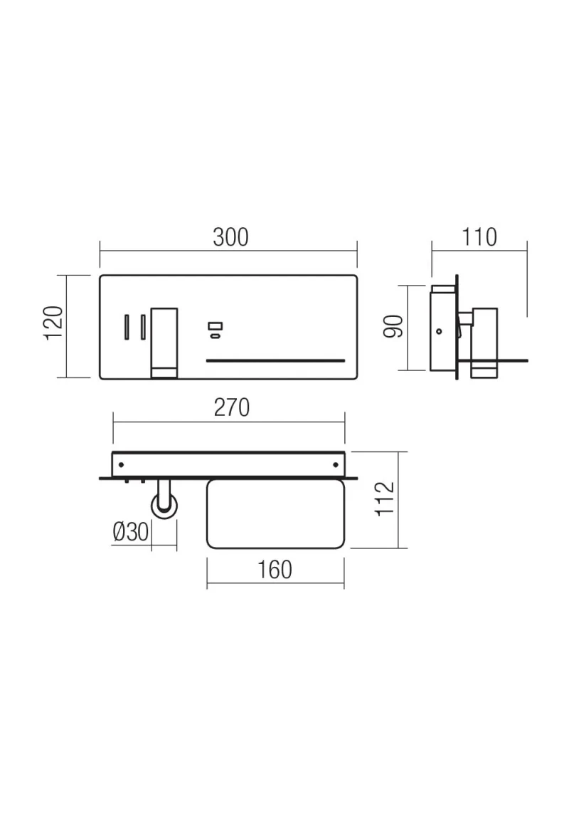 Aplică Brook LED 1X8W + 1X3W USB 3000 K RIGHT ABZ 3