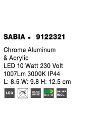 Aplică SABIA LED 10 W, 220-240 V, 1007 lm, 3000K, IP44, aluminiu și acril 5
