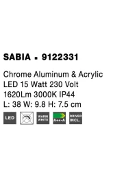 Aplică SABIA LED 15 W, 220-240 V, 1620 lm, 3000K, IP44, aluminiu și acril 8