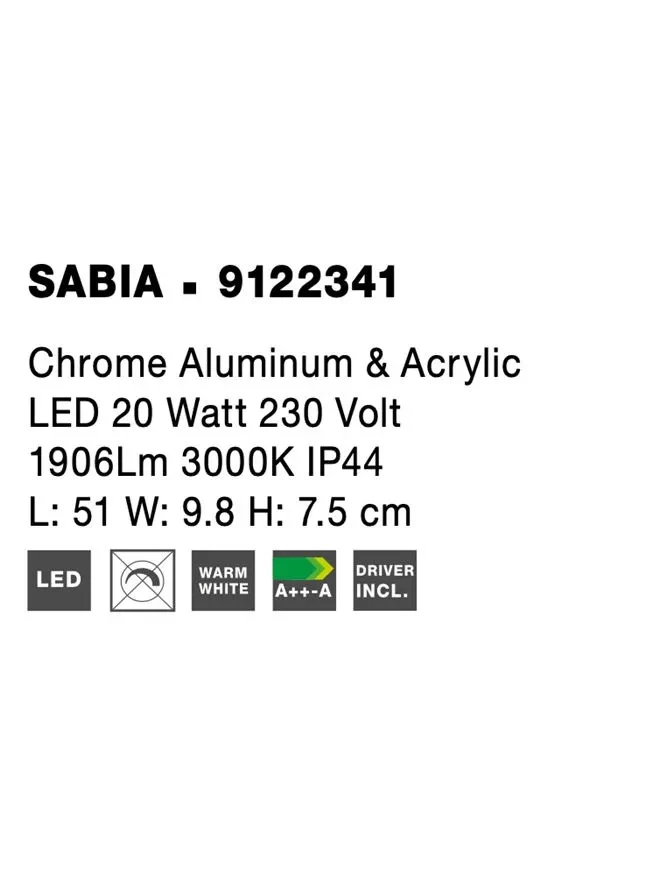 Aplică SABIA LED 20 W, 220-240 V, 1906 lm, 3000K, IP44, aluminiu și acril 10