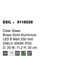 Aplică ESIL LED 8 W, 230 V, 536 lm, 3000K, IP20, aluminiu, sticlă și alamă 5