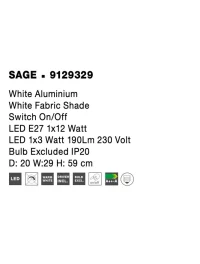 Aplică SAGE E27, 3 W / 1x12 W, 220 V, 190 lm, 3000K, IP20, aluminiu și textil 8