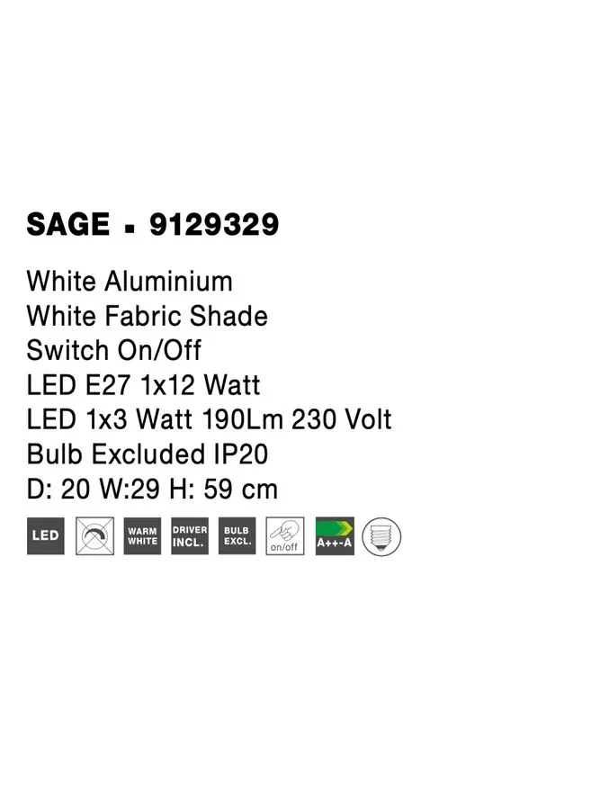 Aplică SAGE E27, 3 W / 1x12 W, 220 V, 190 lm, 3000K, IP20, aluminiu și textil 8