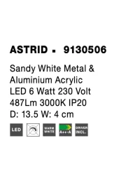 Aplică ASTRID LED 6 W, 220-240 V, 487 lm, 3000K, IP20, aluminiu, acril și metal 7