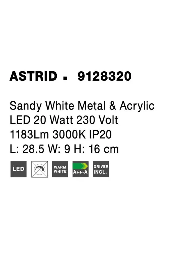 Aplică ASTRID LED 20 W, 230 V, 1183 lm, 3000K, IP20, acril și metal 10