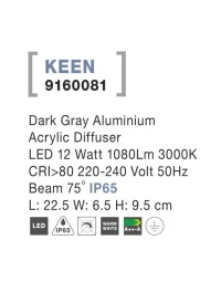 Aplică exterior KEEN LED 12 W, 220-240 V, 1080 lm, 3000K, IP65, aluminiu și acril 5