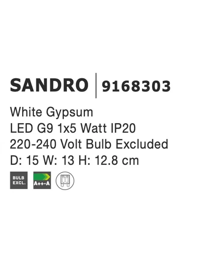 Aplică SANDRO G9, compatibil 1x40 W, 230 V, IP20, gips 4