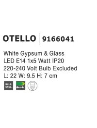 Aplică OTELLO E14, compatibil 1x40 W, 230 V, IP20, gips și sticlă 3