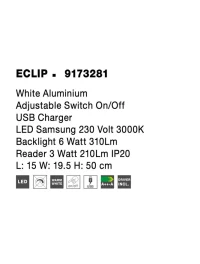 Aplică ECLIP LED 3 W+6 W, 230 V, 210 lm+310 lm, 3000K, IP20, aluminiu 7