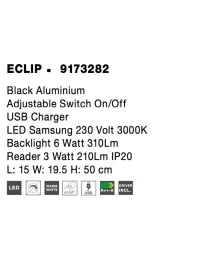 Aplică ECLIP LED 3 W+6 W, 230 V, 210 lm+310 lm, 3000K, IP20, aluminiu 9
