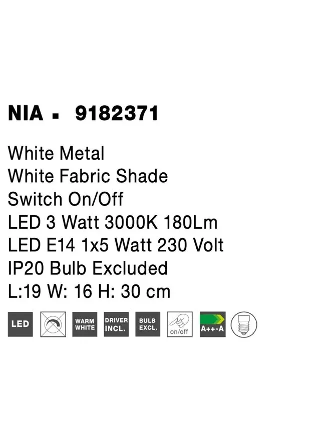 Aplică NIA E14, 3 W / 1x5 W, 230 V, 180 lm, 3000K, IP20, textil și metal 10