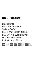 Aplică NIA E14, 3 W / 1x5 W, 230 V, 180 lm, 3000K, IP20, textil și metal 7