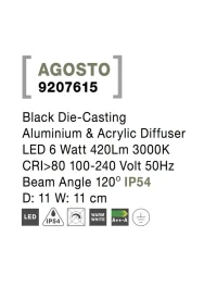 Aplică exterior AGOSTO LED 6 W, 100-240 V, 420 lm, 3000K, IP54, aluminiu și acril 5