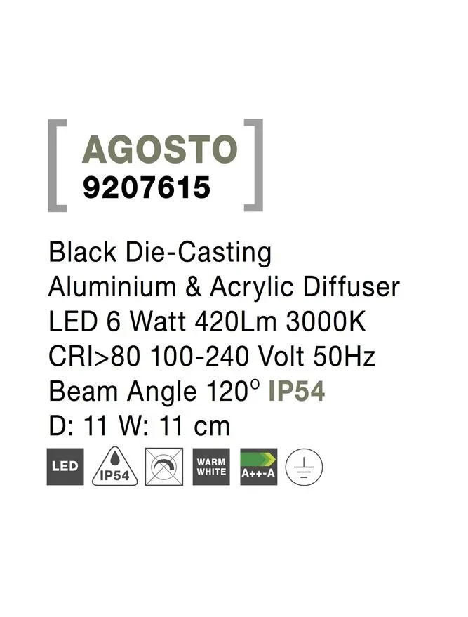 Aplică exterior AGOSTO LED 6 W, 100-240 V, 420 lm, 3000K, IP54, aluminiu și acril 5