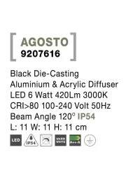 Aplică exterior AGOSTO LED 6 W, 100-240 V, 420 lm, 3000K, IP54, aluminiu și acril 3