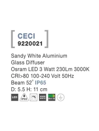 Plafonieră exterior CECI LED 3 W, 100-240 V, 230 lm, 3000K, IP65, aluminiu și sticlă 3