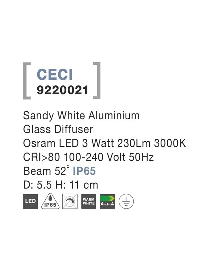 Plafonieră exterior CECI LED 3 W, 100-240 V, 230 lm, 3000K, IP65, aluminiu și sticlă 3
