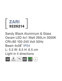 Aplică exterior ZARI LED 4x1 W, 100-240 V, 265 lm, 3000K, IP54, aluminiu și sticlă 4