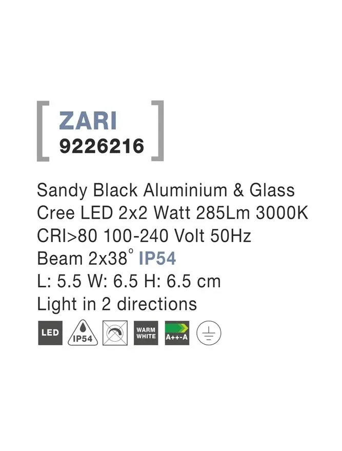 Aplică exterior ZARI LED 2x2 W, 100-240 V, 285 lm, 3000K, IP54, aluminiu și sticlă 4