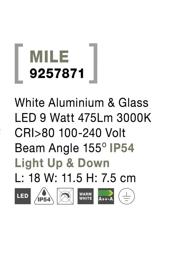 Aplică exterior MILE LED 9 W, 100-240 V, 475 lm, 3000K, IP54, CRI ≥80, aluminiu și sticlă 8