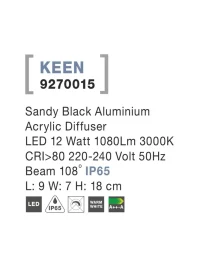 Aplică exterior KEEN LED 12 W, 220-240 V, 1080 lm, 3000K, IP65, aluminiu și acril 3