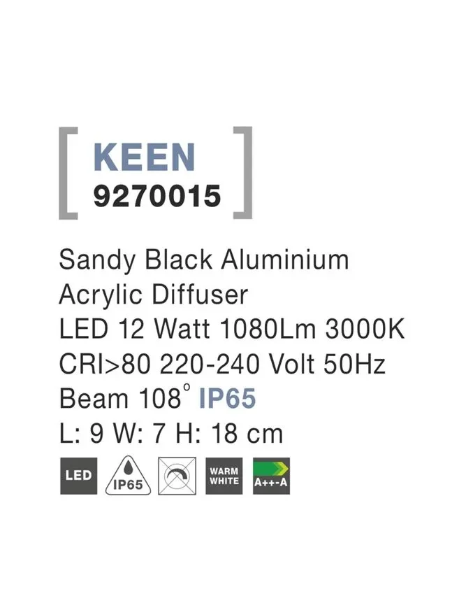 Aplică exterior KEEN LED 12 W, 220-240 V, 1080 lm, 3000K, IP65, aluminiu și acril 3