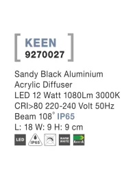 Aplică exterior KEEN LED 12 W, 220-240 V, 1080 lm, 3000K, IP65, aluminiu și acril 3