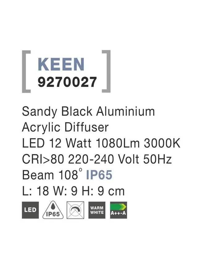 Aplică exterior KEEN LED 12 W, 220-240 V, 1080 lm, 3000K, IP65, aluminiu și acril 3