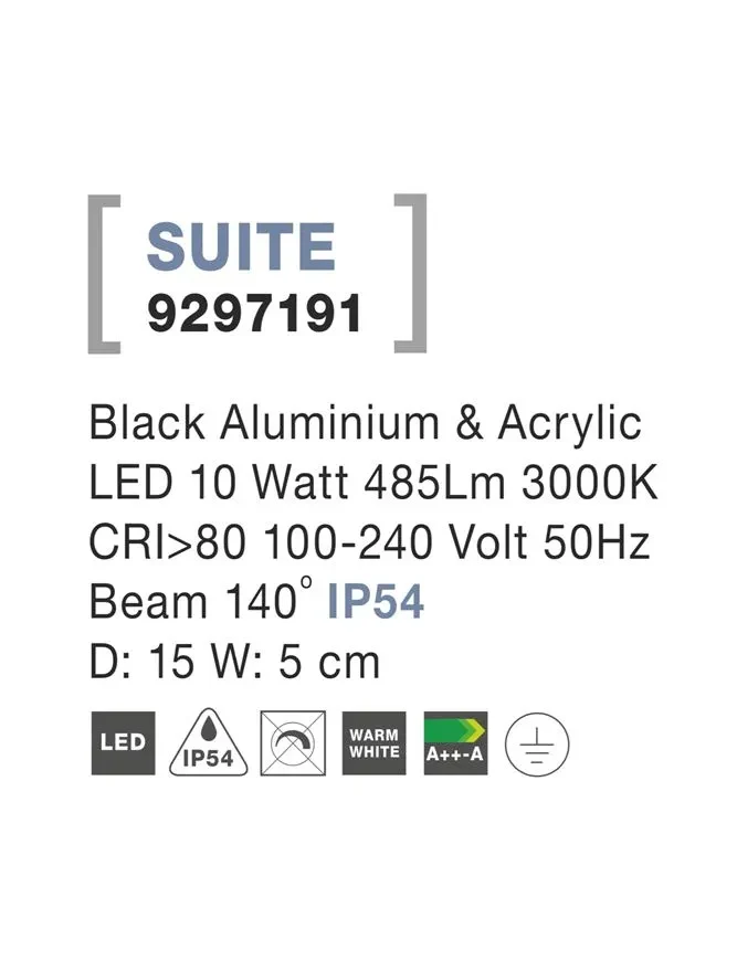 Aplică exterior SUITE LED 10 W, 100-240 V, 485 lm, 3000K, IP54, aluminiu și acril 4