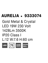 Aplică AURELIA LED 19 W, 230 V, 1428 lm, 3500K, IP20, cristal și metal 8