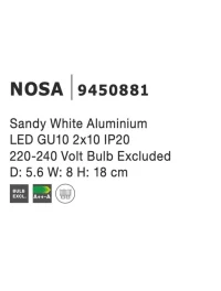 Aplică NOSA GU10, 2x10 W, 220-240 V, IP20, aluminiu 12