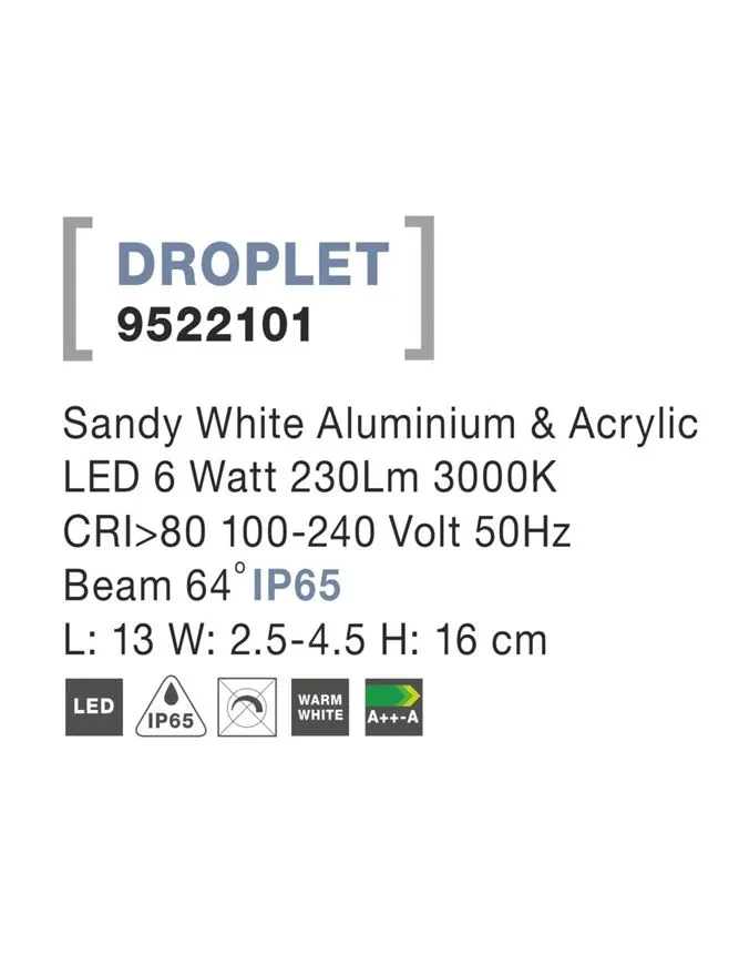 Aplică exterior DROPLET LED 6 W, 100-240 V, 230 lm, 3000K, IP65, aluminiu și acril 3