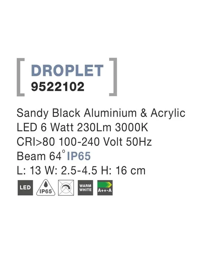 Aplică exterior DROPLET LED 6 W, 100-240 V, 230 lm, 3000K, IP65, aluminiu și acril 4