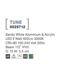 Aplică exterior TUNE LED 9 W, 100-240 V, 620 lm, 3000K, IP65, aluminiu și acril 3
