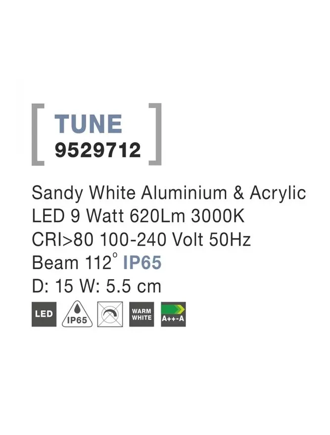 Aplică exterior TUNE LED 9 W, 100-240 V, 620 lm, 3000K, IP65, aluminiu și acril 3