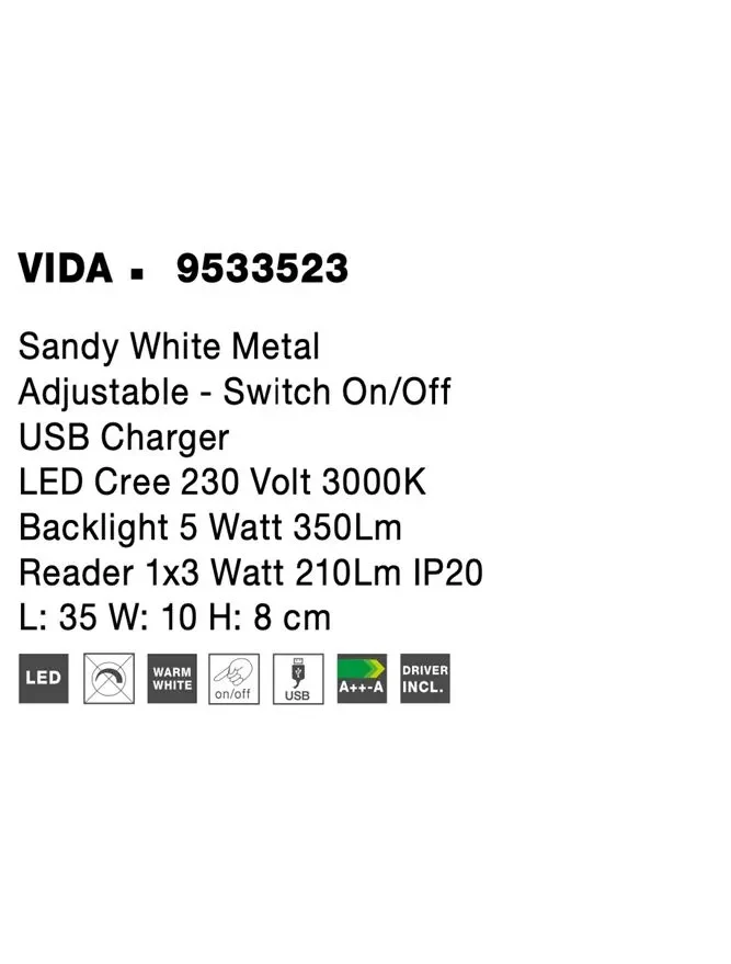 Aplică VIDA LED 5 W+3 W, 230 V, 350 lm+210 lm, 3000K, IP20 8
