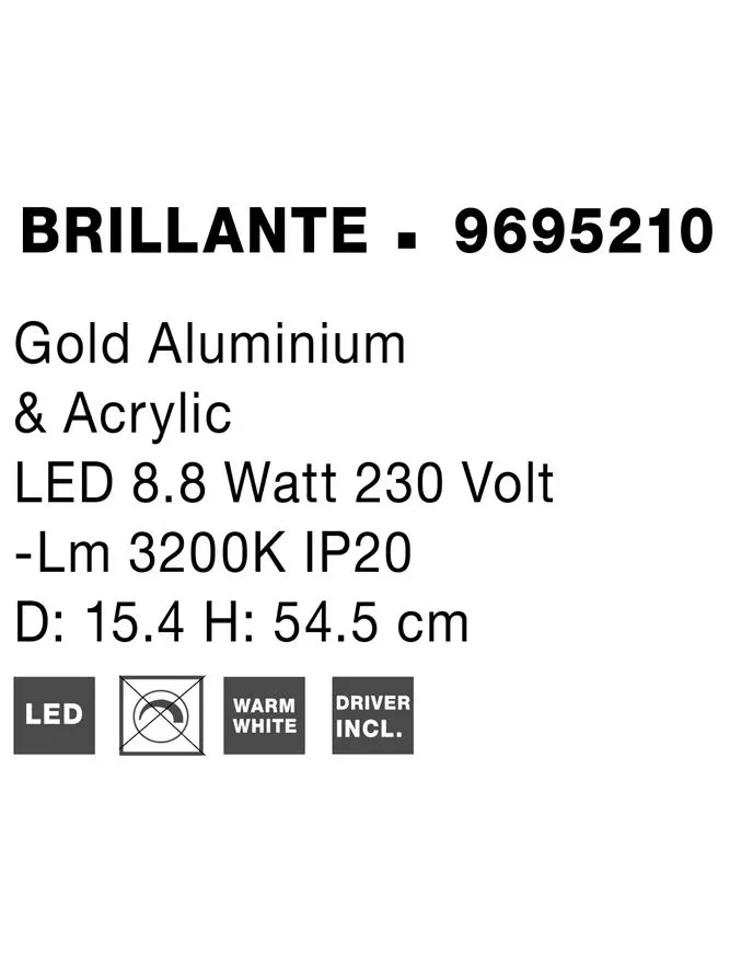 Veioză BRILLE LED 9 W, 230 V, 3200K, IP20, aluminiu și acril 10