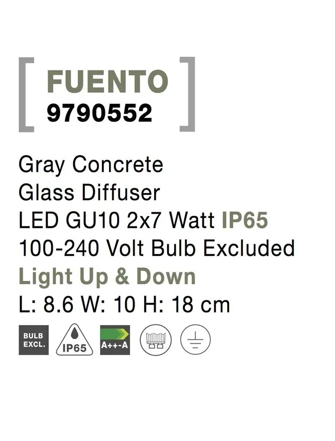 Aplică exterior FUENTO GU10, 2x7 W, 100-240 V, IP65, beton și sticlă 9