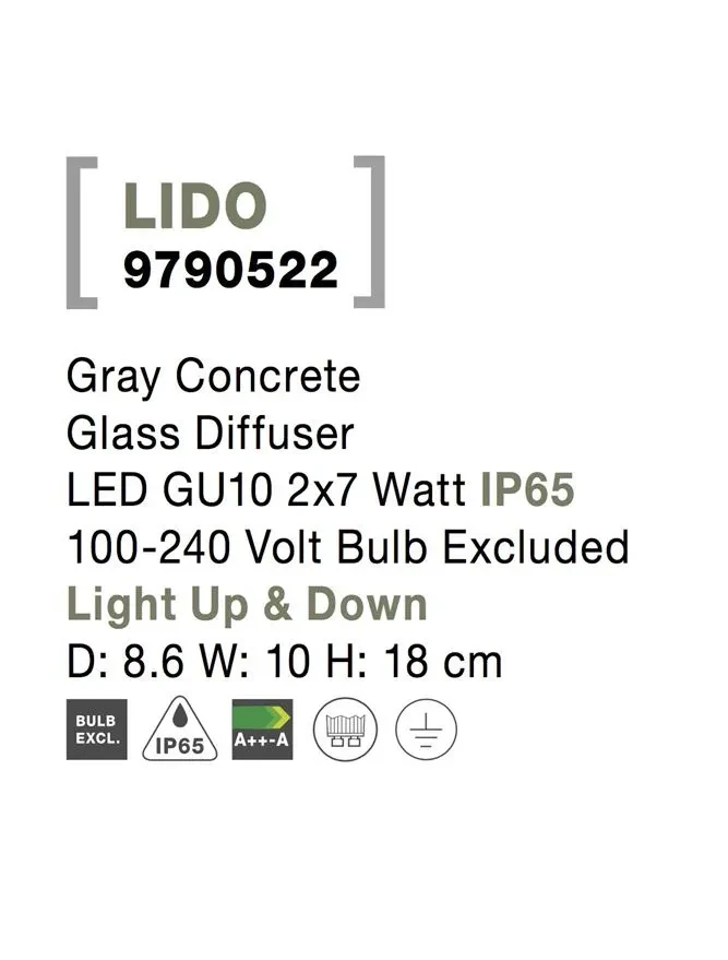 Aplică exterior LIDO GU10, 2x7 W, 100-240 V, IP65, beton și sticlă 7