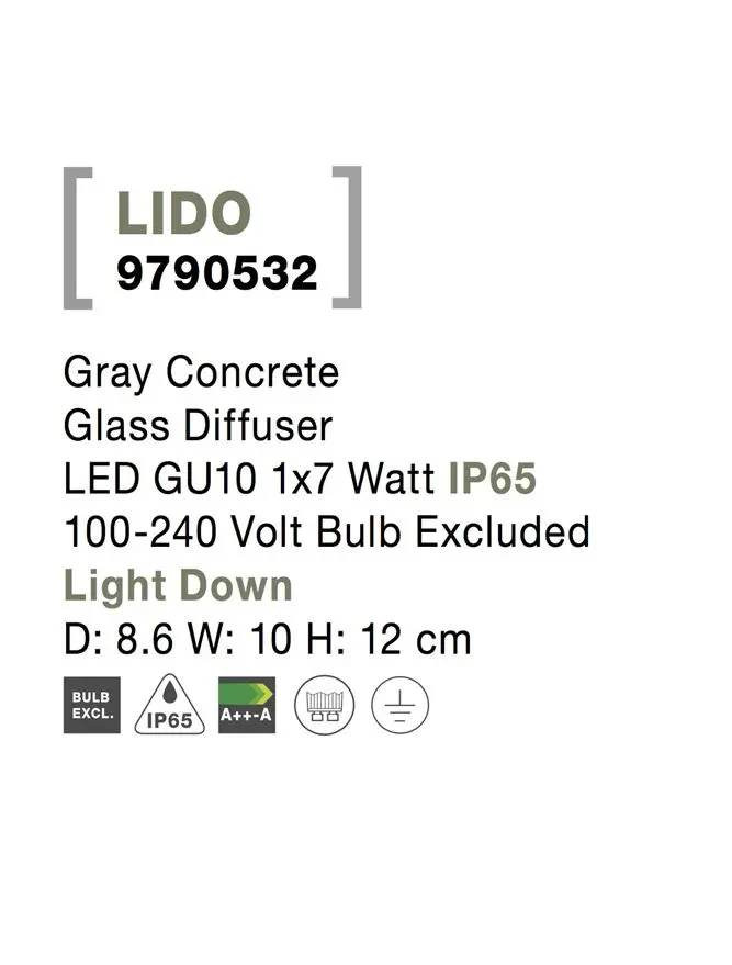 Aplică exterior LIDO GU10, 1x7 W, 100-240 V, IP65, beton și sticlă 7