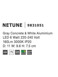 Aplică NETUNE LED 6 W, 220-240 V, 160 lm, 3000K, IP20, beton 6