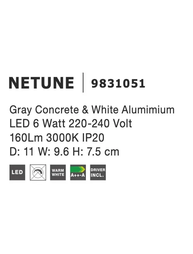 Aplică NETUNE LED 6 W, 220-240 V, 160 lm, 3000K, IP20, beton 6