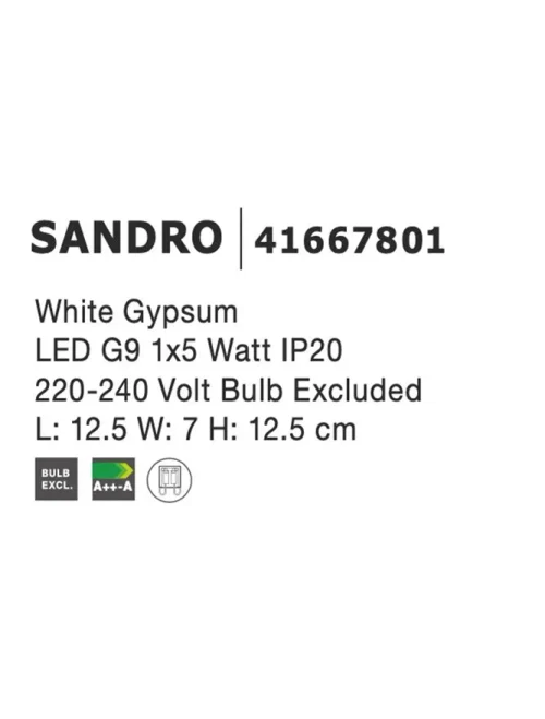 Aplică SANDRO G9, compatibil 1x40 W, 220-240 V, IP20, gips