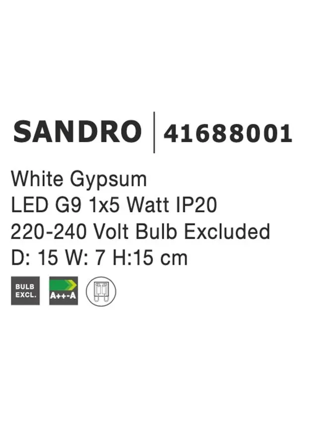 Aplică SANDRO G9, compatibil 1x40 W, 220-240 V, IP20, gips 3
