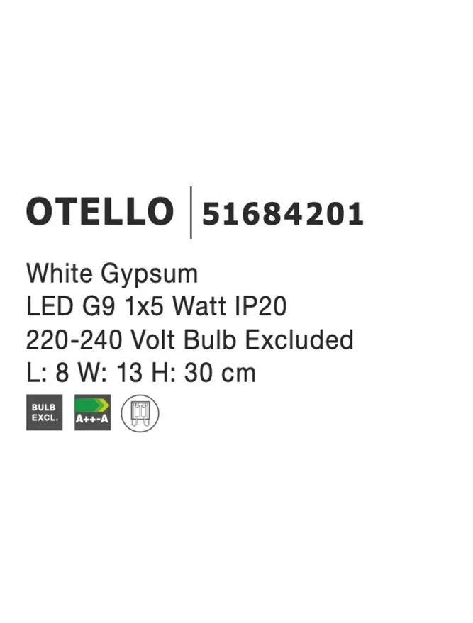 Aplică OTELLO G9, compatibil 1x40 W, 220-240 V, IP20, gips 4