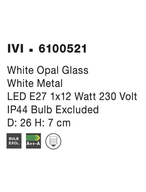 Plafonieră IVI E27, 1x12 W, 220-240 V, IP44, metal și sticlă