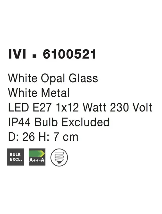 Plafonieră IVI E27, 1x12 W, 220-240 V, IP44, metal și sticlă 4