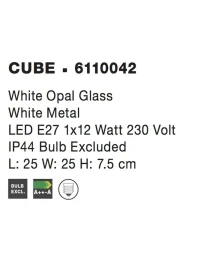 Plafonieră CUBE E27, 1x12 W, 220-240 V, IP44, metal și sticlă 3