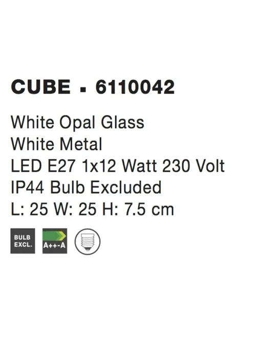 Plafonieră CUBE E27, 1x12 W, 220-240 V, IP44, metal și sticlă