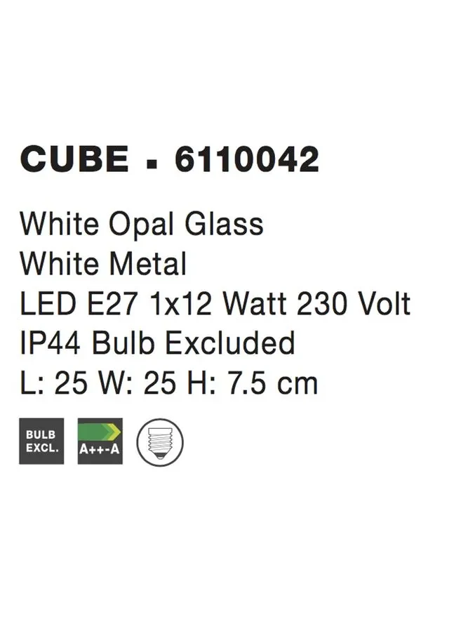 Plafonieră CUBE E27, 1x12 W, 220-240 V, IP44, metal și sticlă 3
